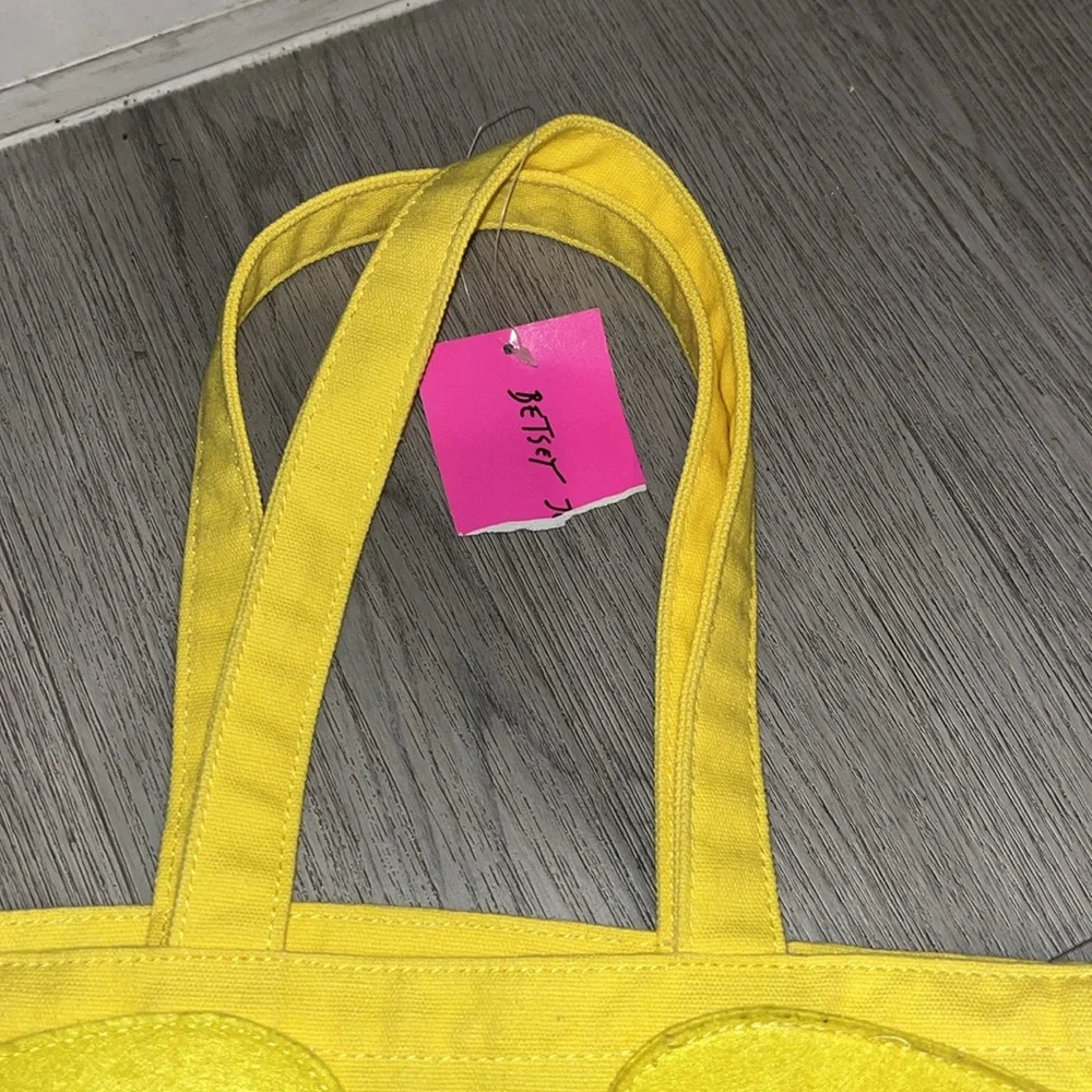 Betsey Johnson Sitting Chick Peek A Boo Yellow Cotton Tote Book Bag NEW W TAG